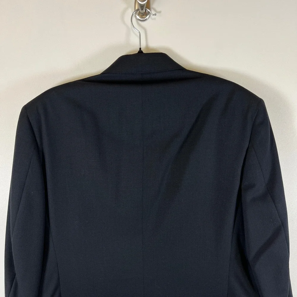 Kenneth Cole New York Mens Blazer Navy‎ Blue Micro Check 3 Button Sport Coat USA